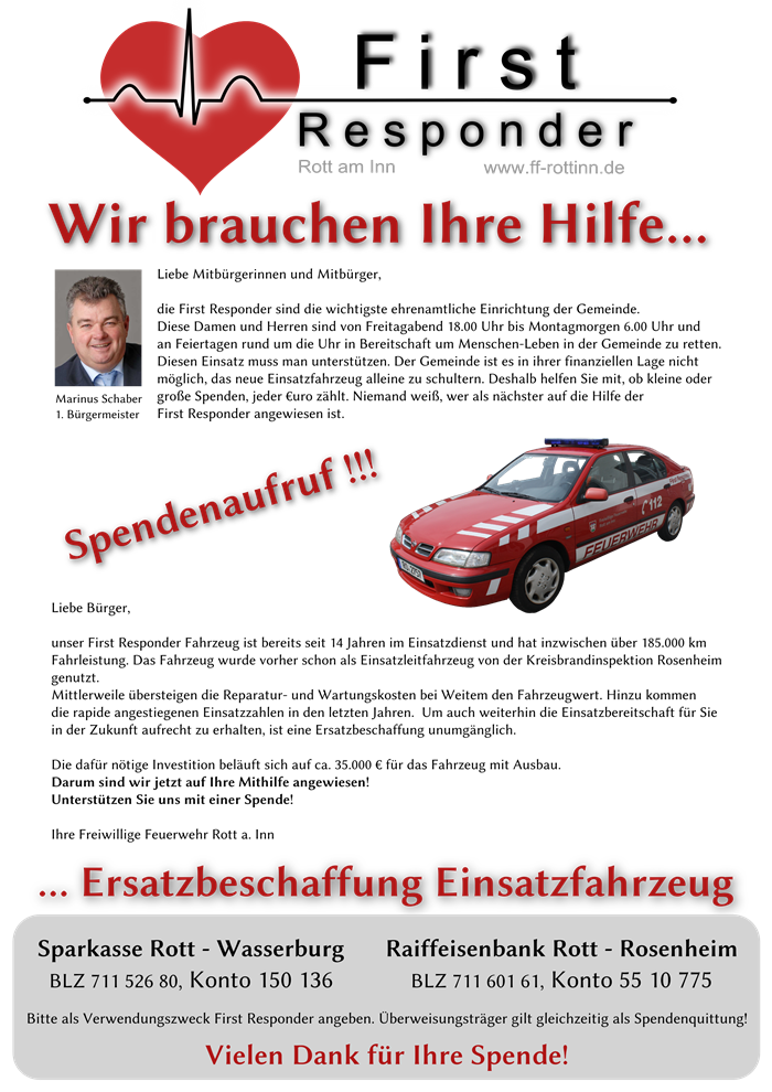 Spendenaufruf der First Responder Rott a. Inn